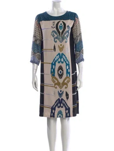 Pre-owned Ranna Gill Graphic Print Knee-length Dress In Blue