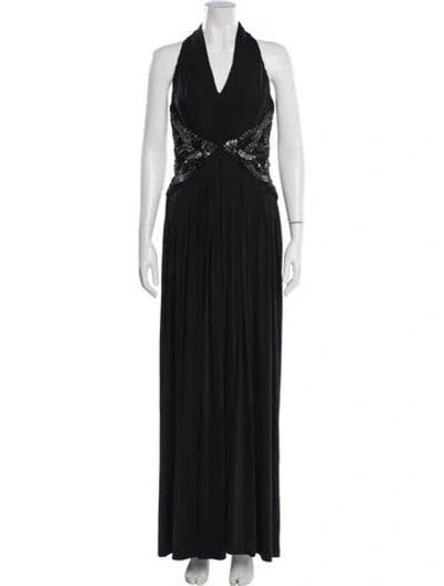Pre-owned Ranna Gill Halterneck Long Dress In Black