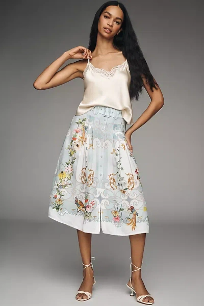 Ranna Gill Linen Blend Belted Seashell Midi Skirt In Multi