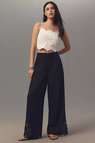 Ranna Gill Linen Blend Embroidered Wide-leg Pants