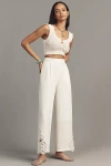 Ranna Gill Linen Blend Embroidered Wide-leg Pants In White