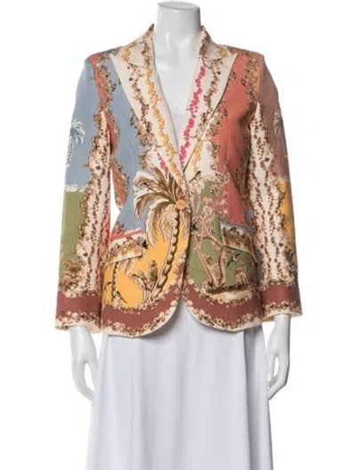 Pre-owned Ranna Gill Linen Graphic Print Blazer W/ Tags In Multi