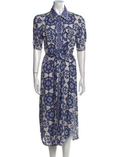 Pre-owned Ranna Gill Linen Midi Length Dress In Blue