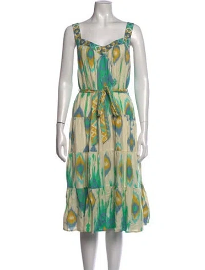 Pre-owned Ranna Gill Linen Midi Length Dress In Green