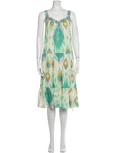 Pre-owned Ranna Gill Linen Midi Length Dress In Neutrals
