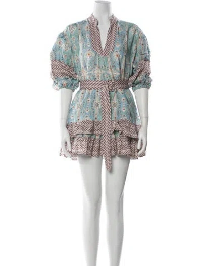 Pre-owned Ranna Gill Linen Mini Dress In Blue
