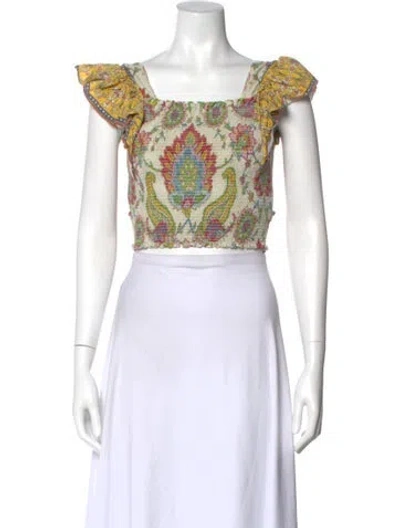 Pre-owned Ranna Gill Linen Paisley Print Crop Top In Multi