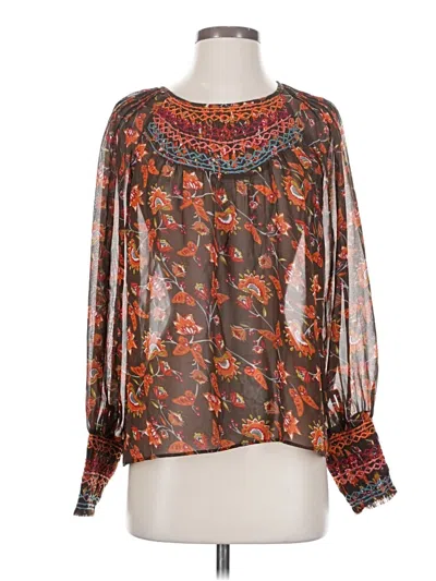 Pre-owned Ranna Gill Long Sleeve Blouse In Brown