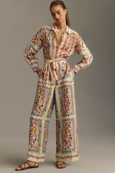 Ranna Gill Long-sleeve Printed Linen Jumpsuit In Multicolor