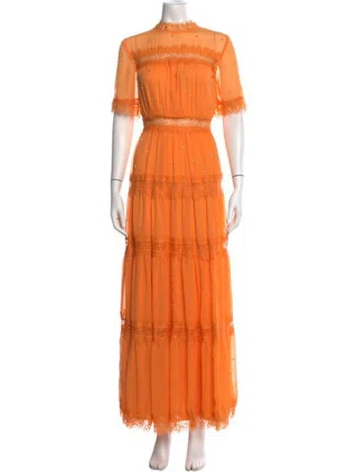 Pre-owned Ranna Gill Mock Neck Long Dress In Orange