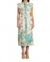 Ranna Gill Nexis Pocket Midi Dress In Teal Globe In Multi