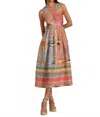 Ranna Gill Octavia Strip Midi Dress In Multi Color In Brown