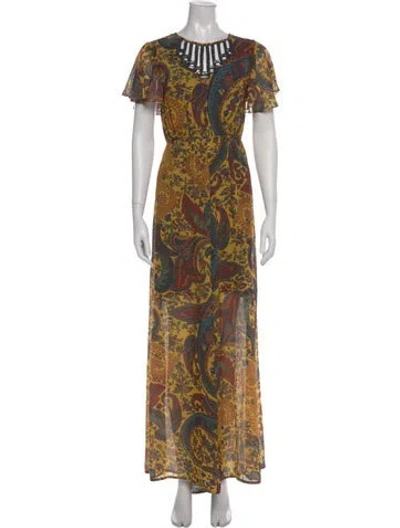 Pre-owned Ranna Gill Paisley Print Crew Neck Jumpsuit In Yellow