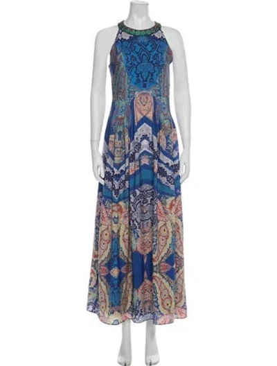 Pre-owned Ranna Gill Paisley Print Long Dress In Blue
