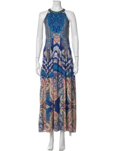 Pre-owned Ranna Gill Paisley Print Long Dress In Blue