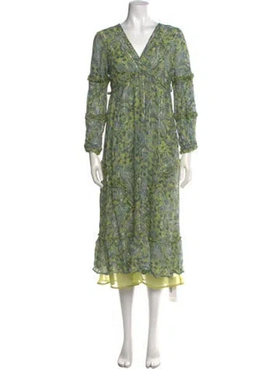 Pre-owned Ranna Gill Paisley Print Long Dress In Grey