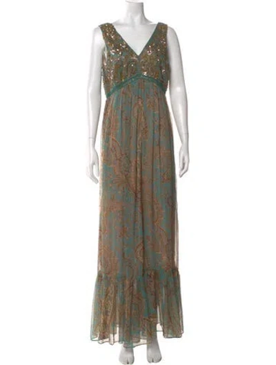 Pre-owned Ranna Gill Paisley Print Long Dress W/ Tags In Brown