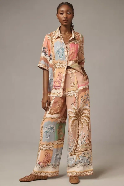Ranna Gill Palm Beach Printed Linen Wide-leg Pants In Multicolor