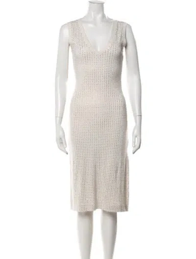 Pre-owned Ranna Gill Patterned Midi Length Dress In White