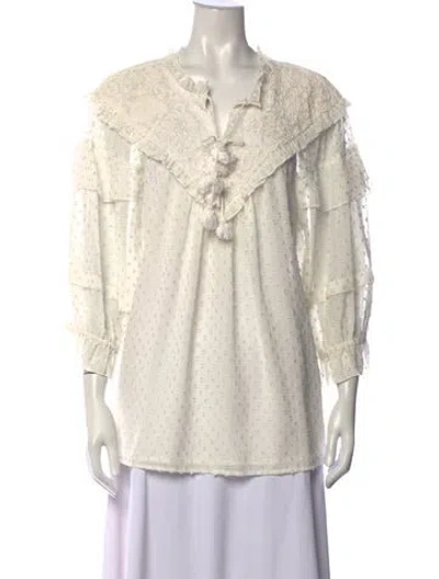 Pre-owned Ranna Gill Patterned V-neck Blouse In Neutrals