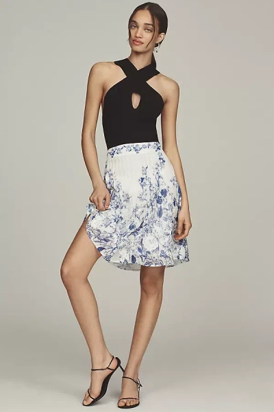 Ranna Gill Pintuck Lace Embellished Printed Mini Skirt In Blue