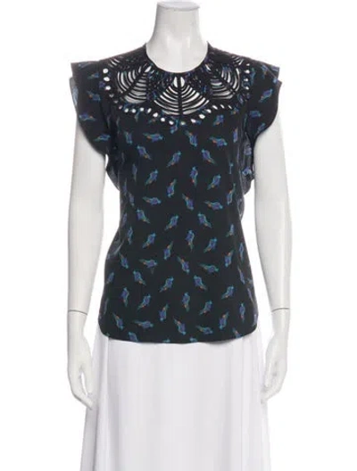 Pre-owned Ranna Gill Printed Crew Neck Blouse In Blue