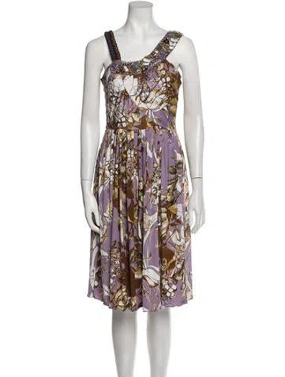 Pre-owned Ranna Gill Printed Knee-length Dress In Purple