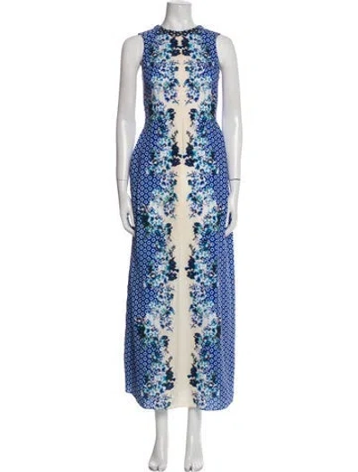 Pre-owned Ranna Gill Printed Long Dress In Blue