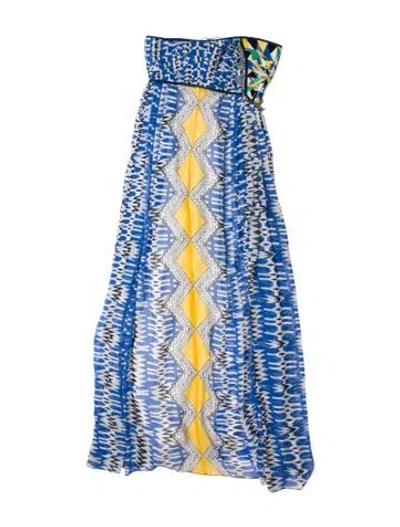 Pre-owned Ranna Gill Printed Long Dress In Blue