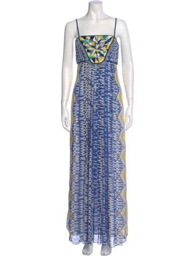 Pre-owned Ranna Gill Printed Long Dress In Blue
