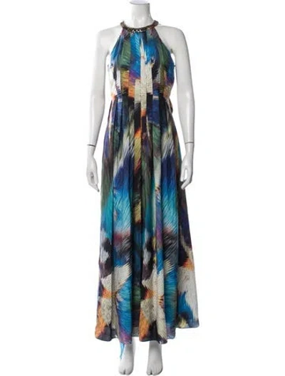 Pre-owned Ranna Gill Printed Long Dress In Blue