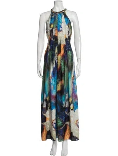 Pre-owned Ranna Gill Printed Long Dress In Blue/orange