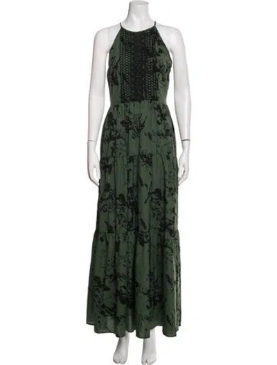Pre-owned Ranna Gill Printed Long Dress In Green