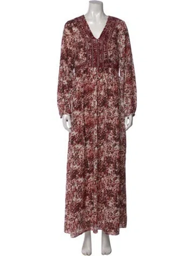 Pre-owned Ranna Gill Printed Long Dress In Red