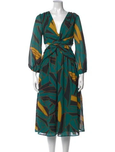 Pre-owned Ranna Gill Printed Midi Length Dress W/ Tags In Green