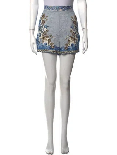 Pre-owned Ranna Gill Printed Mini Shorts W/ Tags In Blue