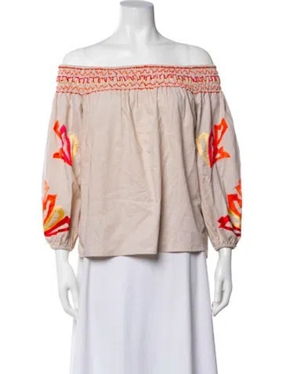 Pre-owned Ranna Gill Printed Off-the-shoulder Top W/ Tags In Neutrals