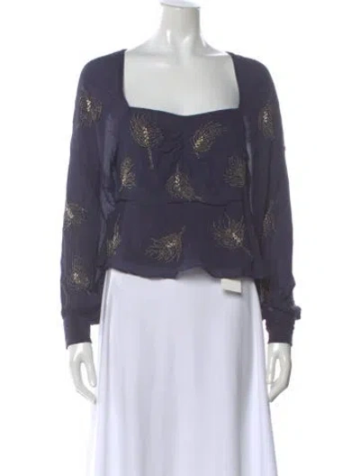 Pre-owned Ranna Gill Printed Square Neckline Blouse In Blue