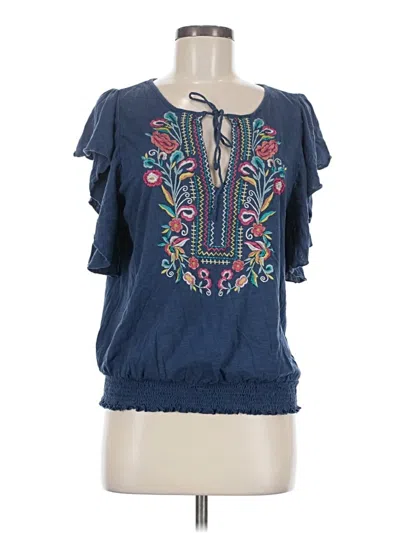 Pre-owned Ranna Gill Short Sleeve Blouse In Blue