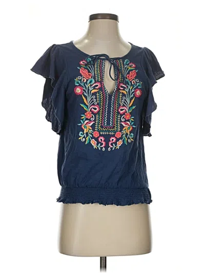 Pre-owned Ranna Gill Short Sleeve Blouse In Blue