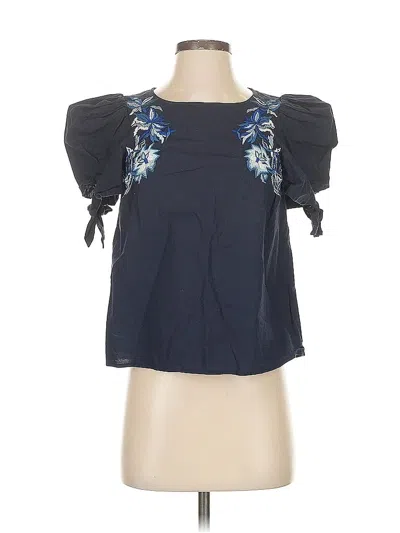 Pre-owned Ranna Gill Short Sleeve Top Blue Cold Shoulder Neckline Tops