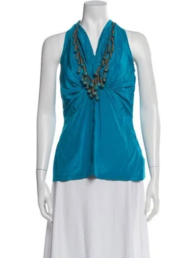 Pre-owned Ranna Gill Silk Halterneck Top In Blue
