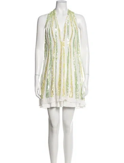 Pre-owned Ranna Gill Striped Mini Dress In White