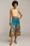 Ranna Gill Tuscany Pleated Midi Skirt In Blue