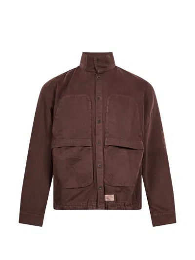 Ranra Button-up Funnel-neck Coat In Brown
