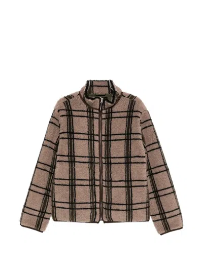 Ranra Check-pattern Fleece Jacket In Brown
