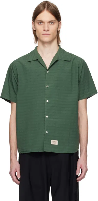 Ranra Green Sun Stripy Cotton Shirt In C620 Kombu Green
