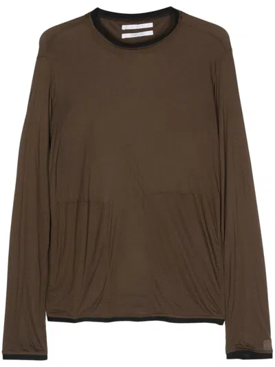 Ranra Semi-sheer Modal T-shirt In Brown