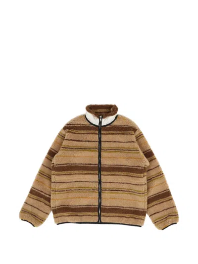 Ranra River Striped Fleece Jacket In Brown