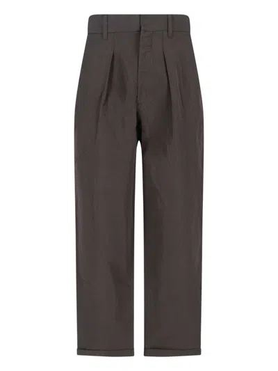 Ranra Textured Cotton-linen Trousers For Men In Brown